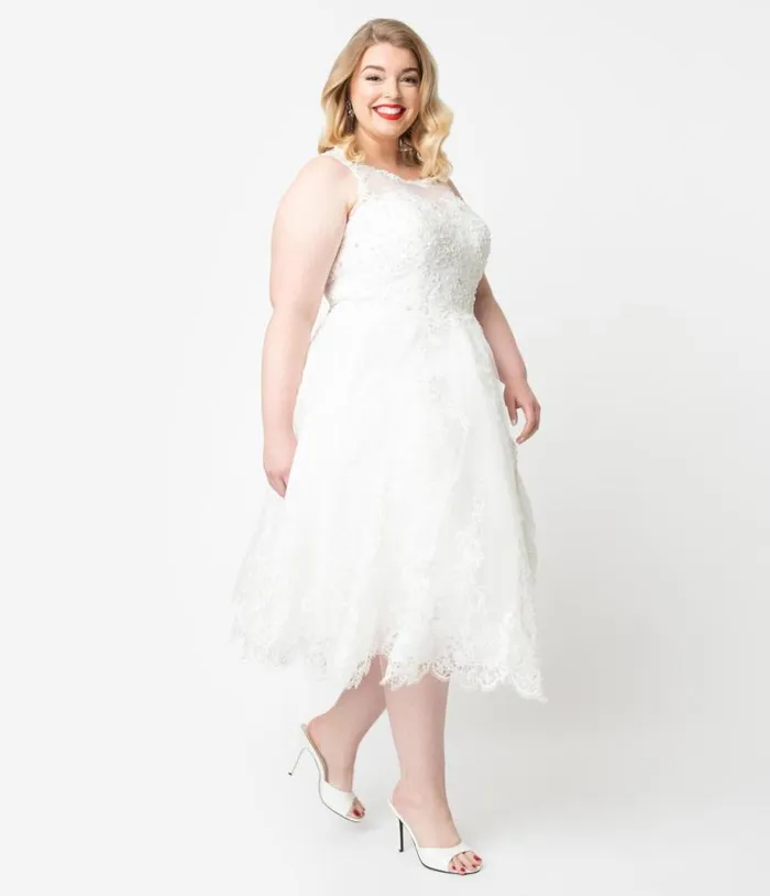 Plus Size Ivory Lace and Tulle Riviera Bridal Dress DressesPlus Unique Vintage Swing