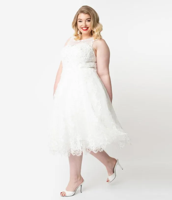 Plus Size Ivory Lace and Tulle Riviera Bridal Dress DressesPlus Unique Vintage Swing