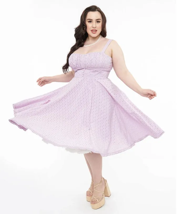 Plus Size Lavender Cotton Eyelet Valerie Swing Dress DressesPlus Unique Vintage Swing Plus Size Lavender Cotton Eyelet Valerie Swing Dress DressesPlus Unique Vintage Swing