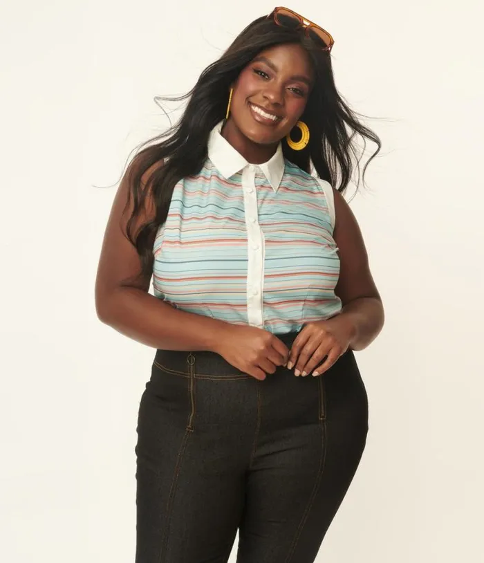 Plus Size Mint and Coral Stripe Rochester Top Clothing Unique Vintage Blouses Plus Size Mint and Coral Stripe Rochester Top Clothing Unique Vintage Blouses