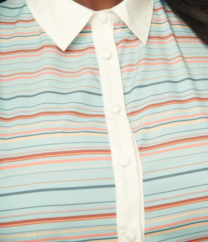 Plus Size Mint and Coral Stripe Rochester Top Clothing Unique Vintage Blouses