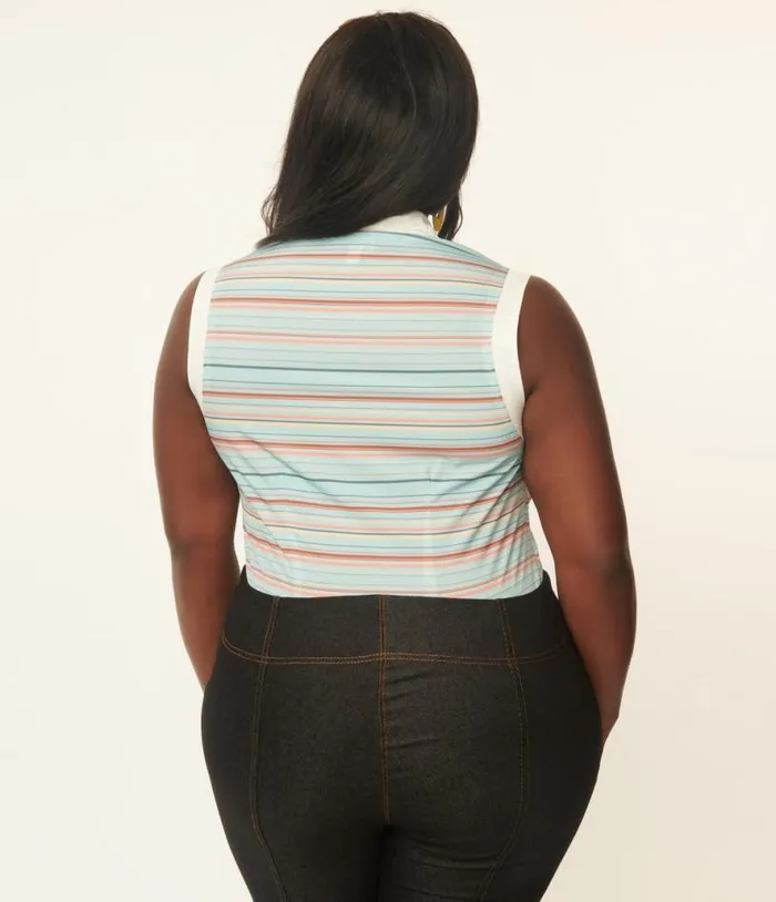 Plus Size Mint and Coral Stripe Rochester Top Clothing Unique Vintage Blouses