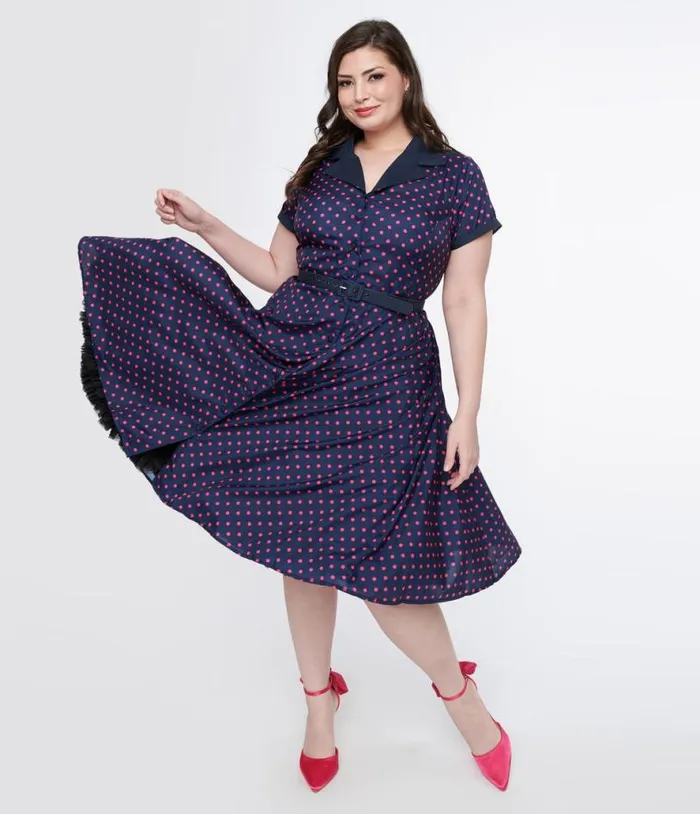 Plus Size Navy and Hot Pink Dot Alexis Swing Dress DressesPlus Unique Vintage Pocket Dresses Plus Size Navy and Hot Pink Dot Alexis Swing Dress DressesPlus Unique Vintage Pocket Dresses