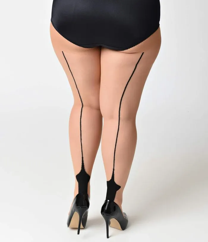 Plus Size Nude and Black Sheer Cuban Heel Pantyhose Accessories Unique Vintage Stockings and Tights Plus Size Nude and Black Sheer Cuban Heel Pantyhose Accessories Unique Vintage Stockings and Tights