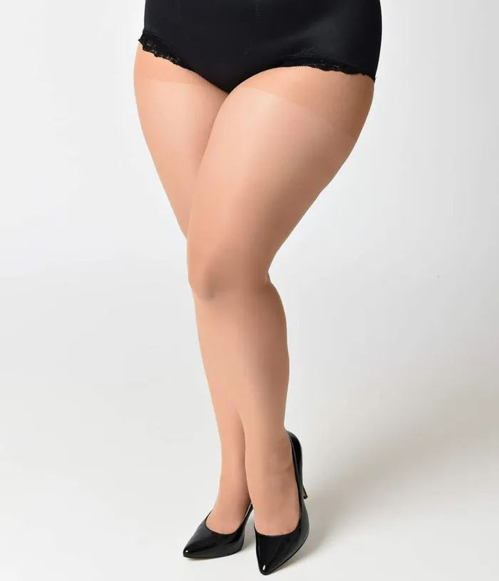 Plus Size Nude and Black Sheer Cuban Heel Pantyhose Accessories Unique Vintage Stockings and Tights
