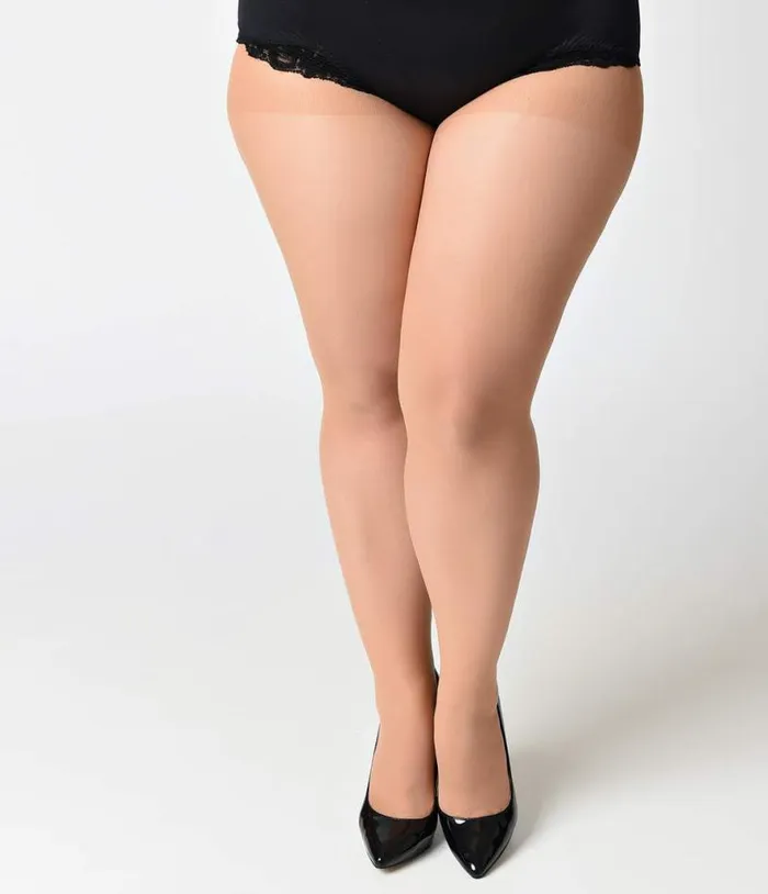 Plus Size Nude and Black Sheer Cuban Heel Pantyhose Accessories Unique Vintage Stockings and Tights