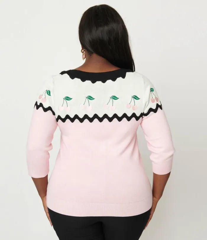 Plus Size Pink and Black Cherry Sweater ClothingPlus Unique Vintage Sweaters and Cardigans