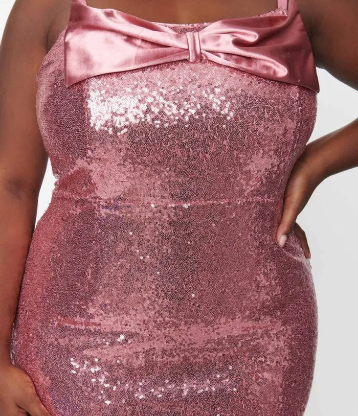 Plus Size Pink Sequin Malibu Wiggle Dress DressesPlus Unique Vintage Pencil