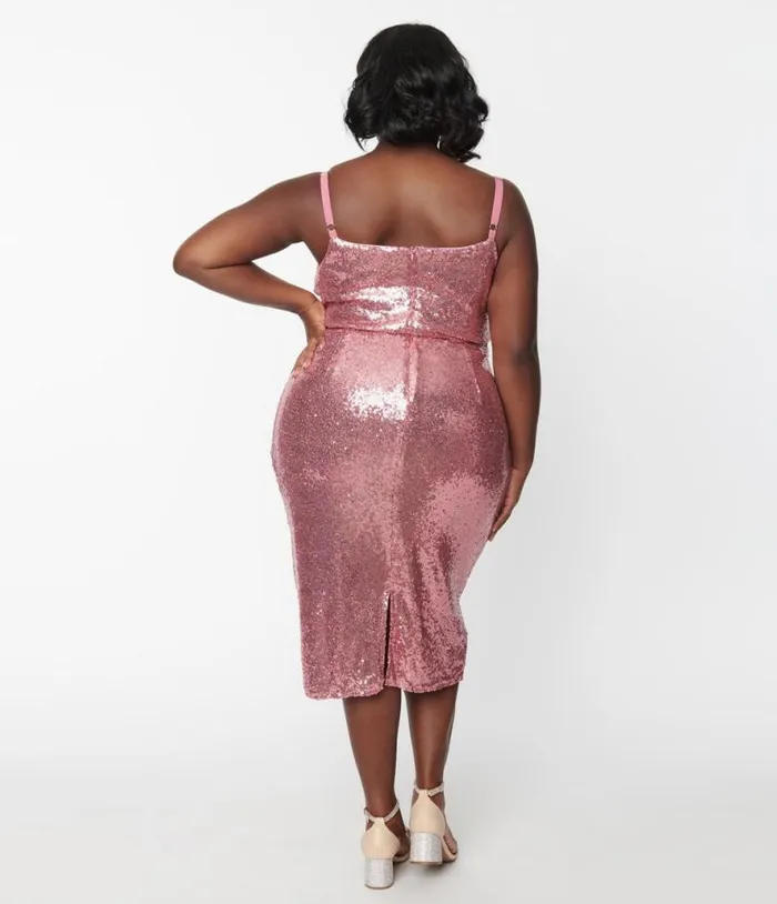 Plus Size Pink Sequin Malibu Wiggle Dress DressesPlus Unique Vintage Pencil