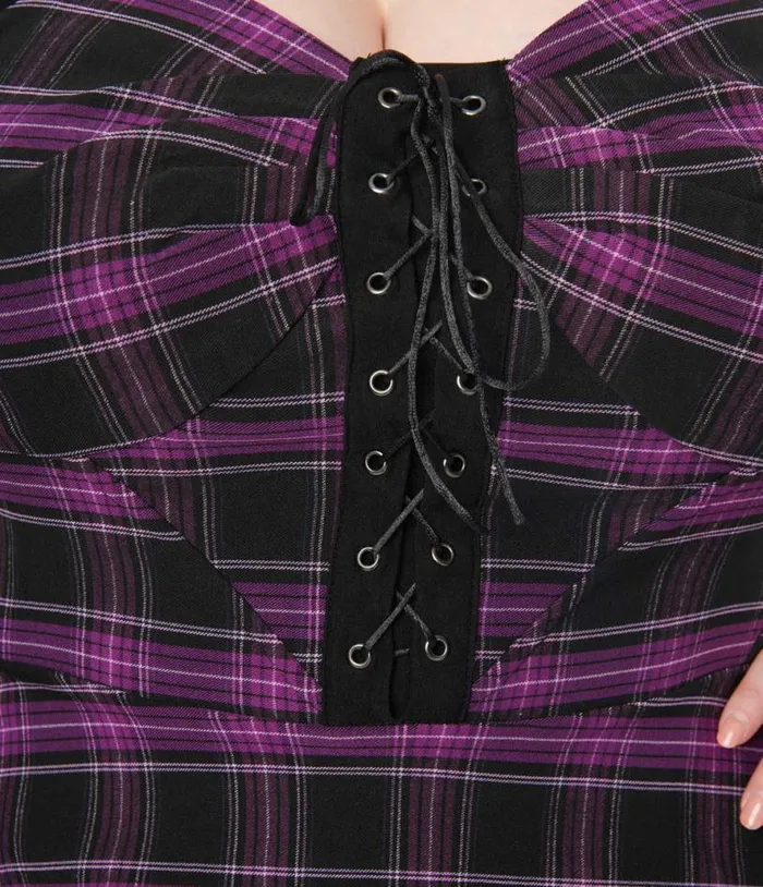 Plus Size Purple Plaid Corset Flare Dress DressesHalloweenPlus Unique Vintage Dresses