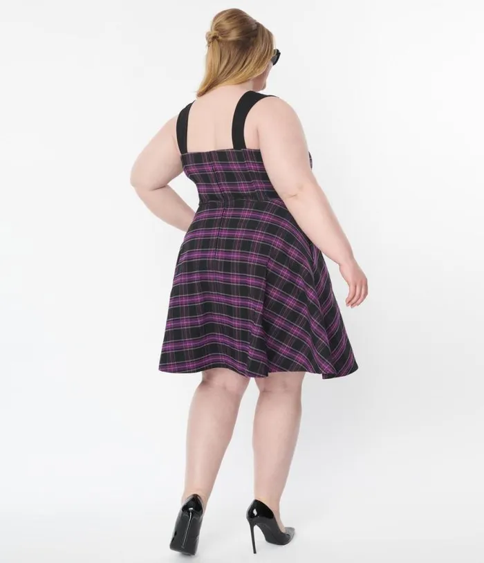 Plus Size Purple Plaid Corset Flare Dress DressesHalloweenPlus Unique Vintage Dresses