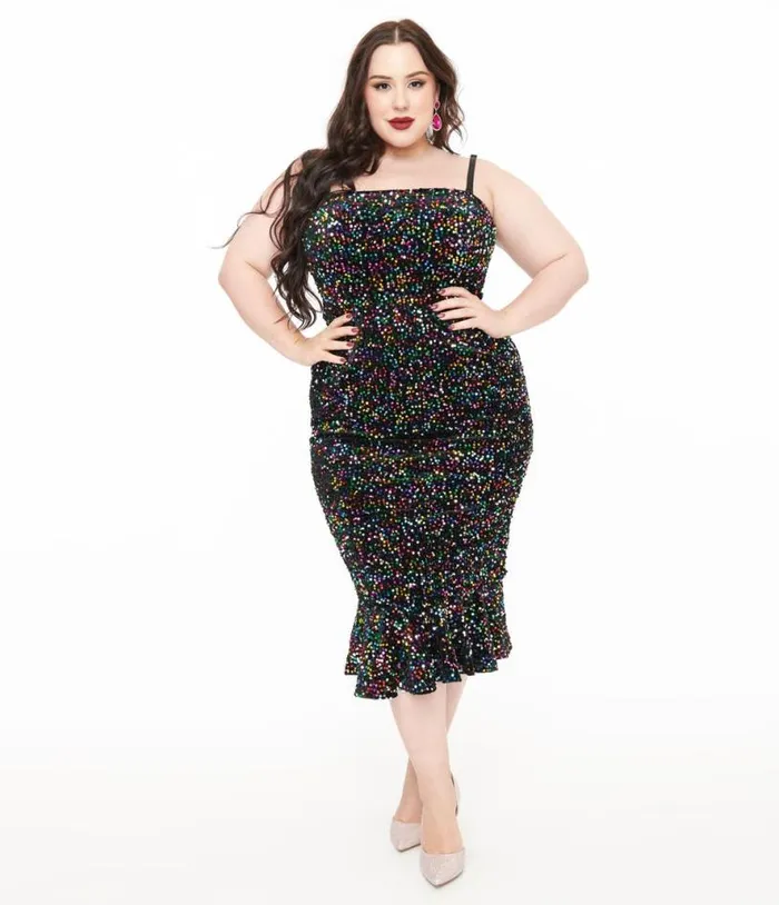 Plus Size Rainbow Sequin Strapless Spotlight Wiggle Dress DressesPlus Unique Vintage Pencil Plus Size Rainbow Sequin Strapless Spotlight Wiggle Dress DressesPlus Unique Vintage Pencil