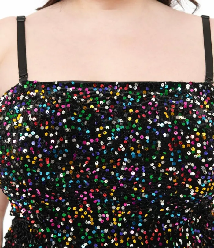 Plus Size Rainbow Sequin Strapless Spotlight Wiggle Dress DressesPlus Unique Vintage Pencil