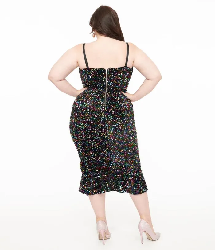 Plus Size Rainbow Sequin Strapless Spotlight Wiggle Dress DressesPlus Unique Vintage Pencil
