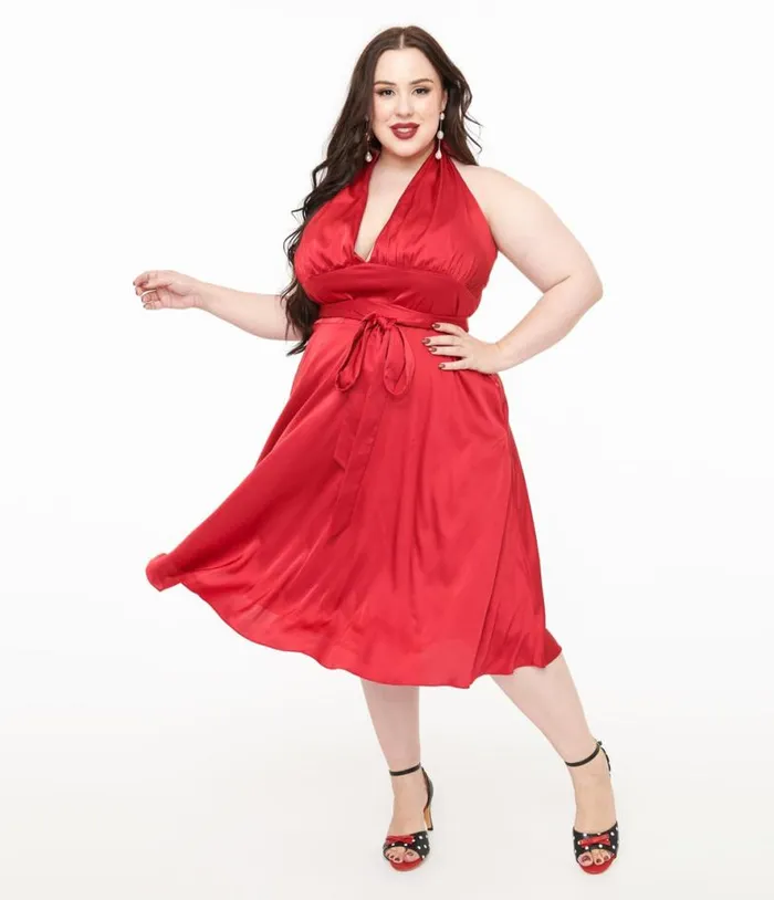 Plus Size Red Satin Halter Swing Dress DressesPlus Unique Vintage Pocket Dresses Plus Size Red Satin Halter Swing Dress DressesPlus Unique Vintage Pocket Dresses