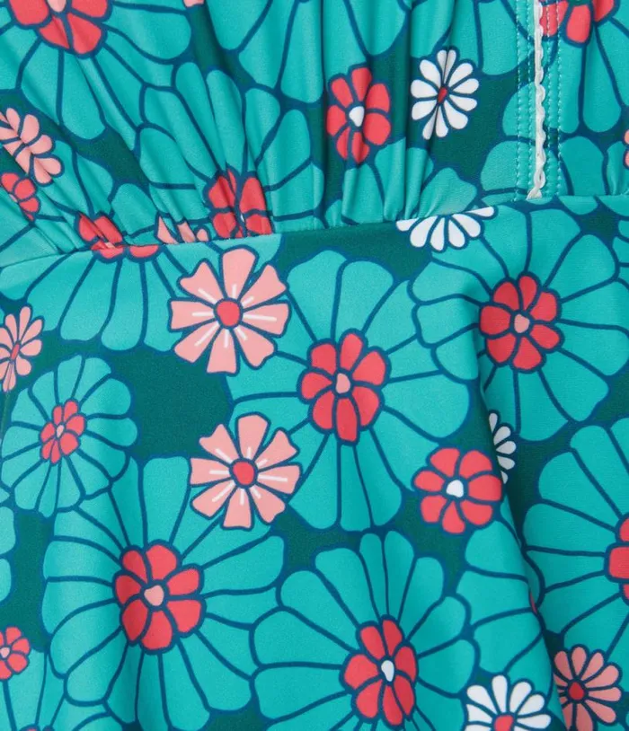 Plus Size Teal Flower Child Skirted Wendy Swimsuit Plus Unique Vintage One Piece Swim
