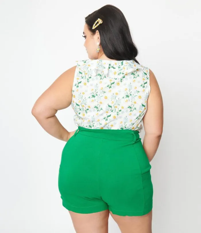 Plus Size White Daisy Print Sleeveless Blouse Dresses Unique Vintage Fit and Flare