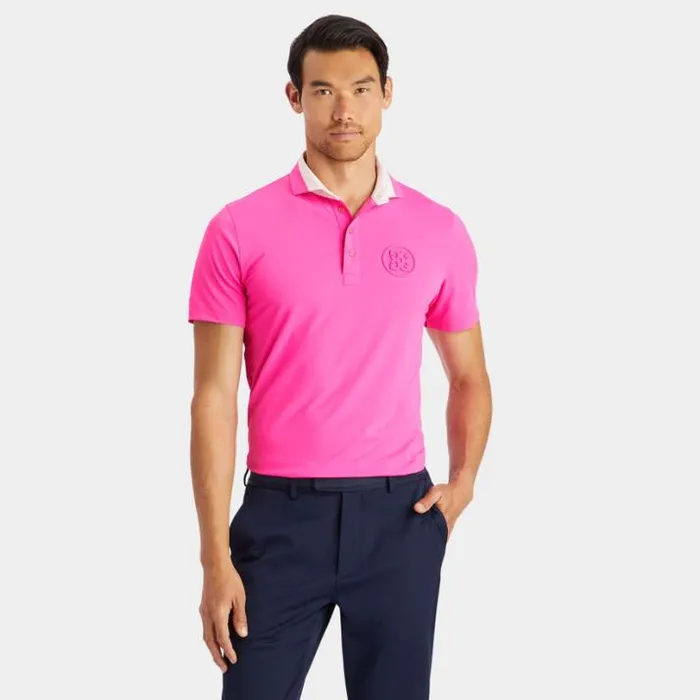 Polos and Shirts Men GFORE CONTRAST COLLAR TECH PIQU MODERN SPREAD COLLAR POLO Day Glow Pink