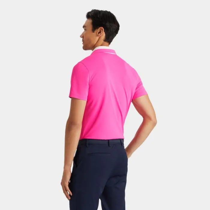 Polos and Shirts Men GFORE CONTRAST COLLAR TECH PIQU MODERN SPREAD COLLAR POLO Day Glow Pink