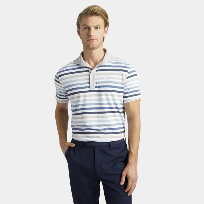 Polos and Shirts Men GFORE FAVOURITE STRIPE TECH JERSEY MODERN SPREAD COLLAR POLO Snow