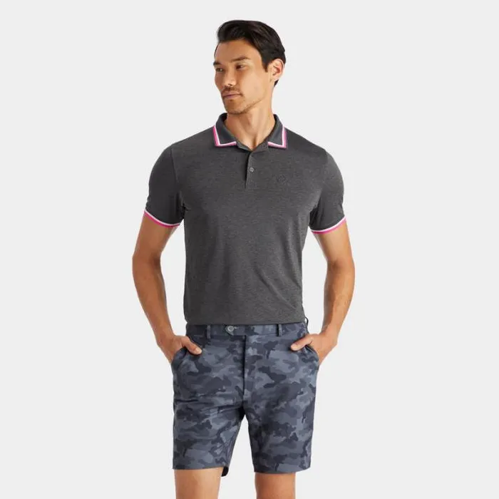 Polos and Shirts Men GFORE MLANGE BANDED SLEEVE TECH JERSEY POLO Charcoal Heather Grey