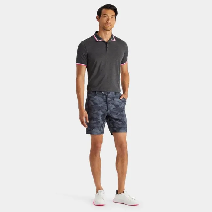Polos and Shirts Men GFORE MLANGE BANDED SLEEVE TECH JERSEY POLO Charcoal Heather Grey