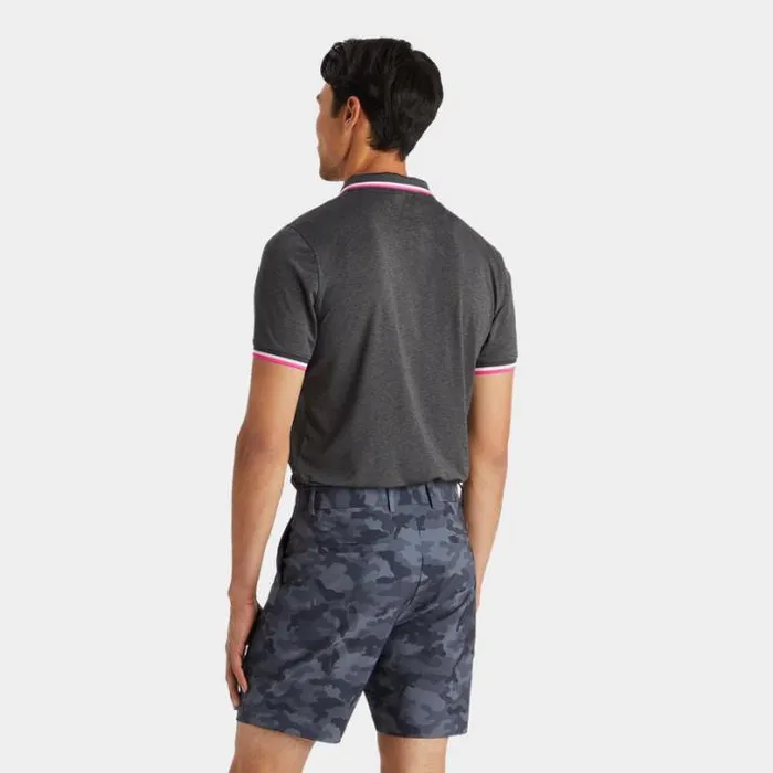 Polos and Shirts Men GFORE MLANGE BANDED SLEEVE TECH JERSEY POLO Charcoal Heather Grey