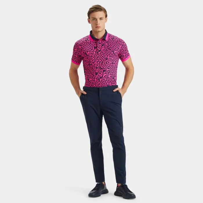 Polos and Shirts Men GFORE MINI DISTORTED CHECK BANDED SLEEVE TECH PIQU POLO Day Glow Pink