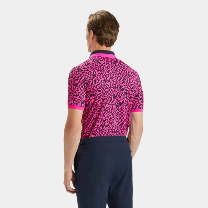 Polos and Shirts Men GFORE MINI DISTORTED CHECK BANDED SLEEVE TECH PIQU POLO Day Glow Pink