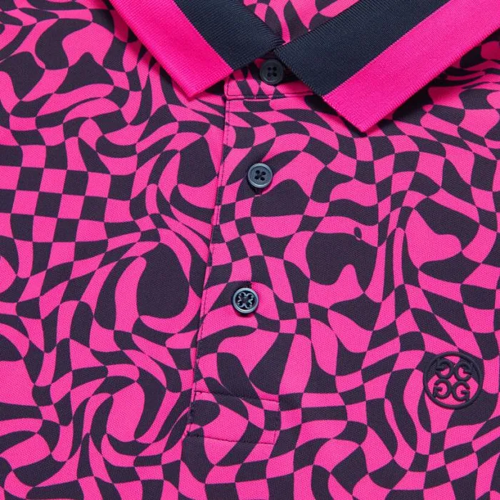 Polos and Shirts Men GFORE MINI DISTORTED CHECK BANDED SLEEVE TECH PIQU POLO Day Glow Pink