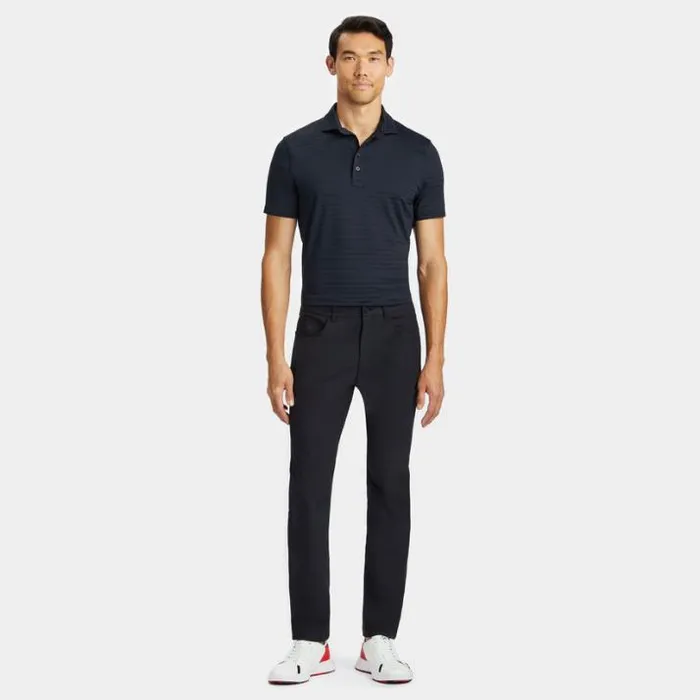 Polos and Shirts Men GFORE PERFORATED STRIPE TECH JERSEY MODERN SPREAD COLLAR POLO Onyx
