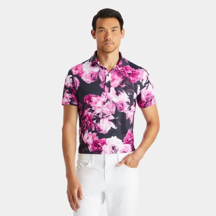 Polos and Shirts Men GFORE PHOTO FLORAL TECH JERSEY MODERN SPREAD COLLAR POLO Onyx