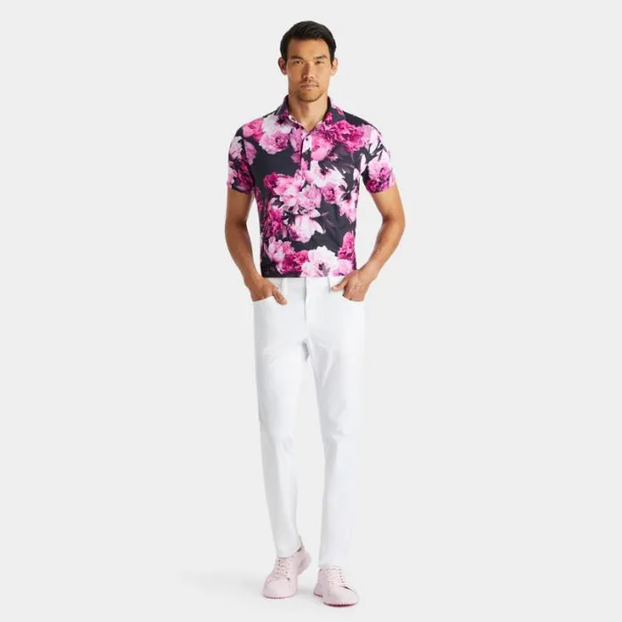 Polos and Shirts Men GFORE PHOTO FLORAL TECH JERSEY MODERN SPREAD COLLAR POLO Onyx