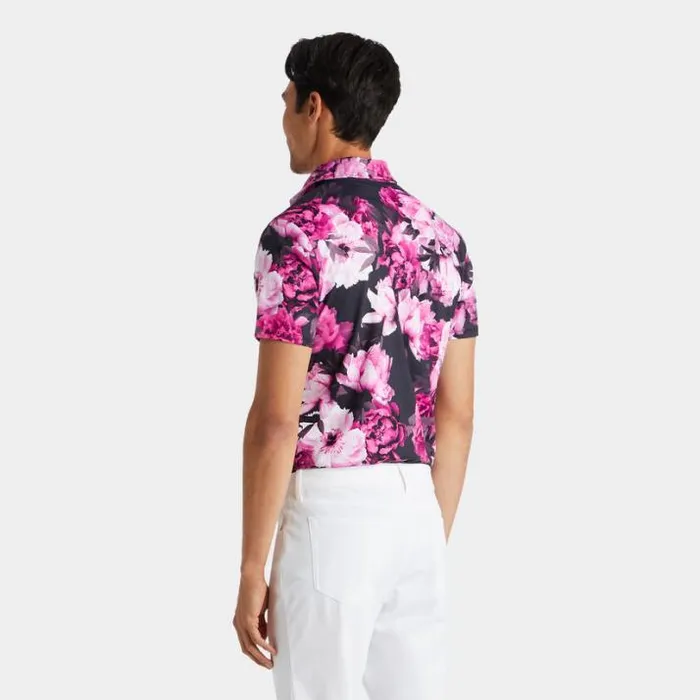 Polos and Shirts Men GFORE PHOTO FLORAL TECH JERSEY MODERN SPREAD COLLAR POLO Onyx