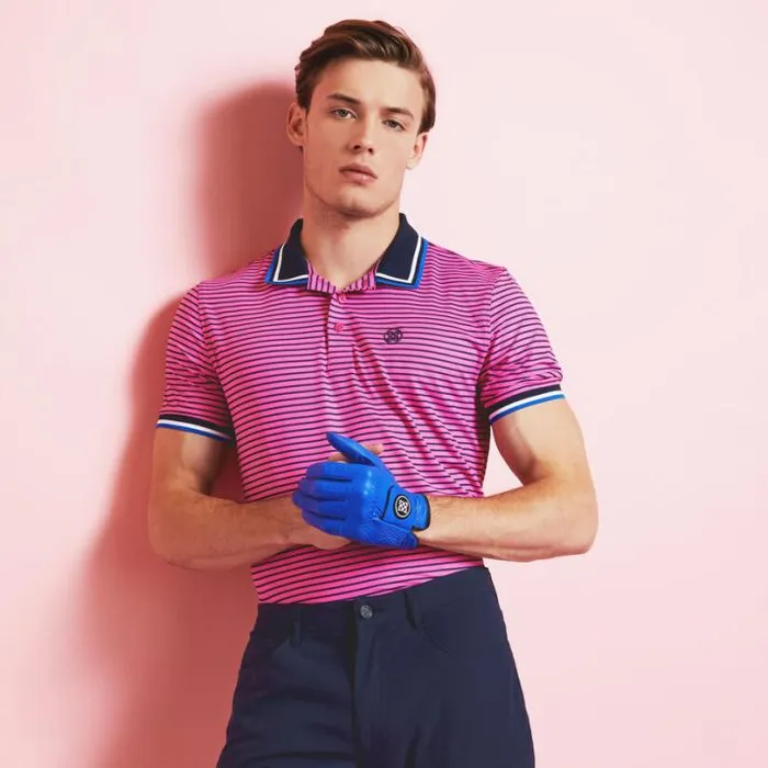 Polos and Shirts Men GFORE SKULL and T039S 3D BANDED SLEEVE TECH JERSEY POLO Day Glow Pink