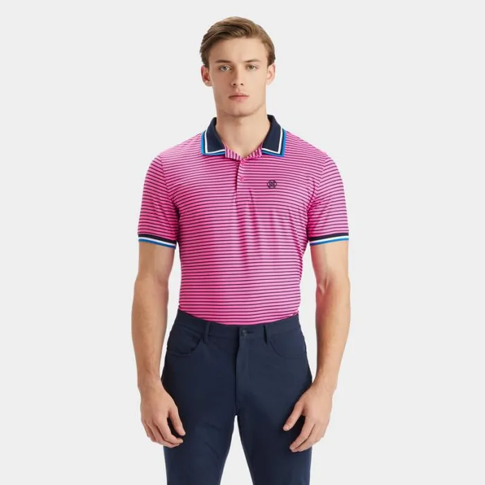 Polos and Shirts Men GFORE SKULL and T039S 3D BANDED SLEEVE TECH JERSEY POLO Day Glow Pink
