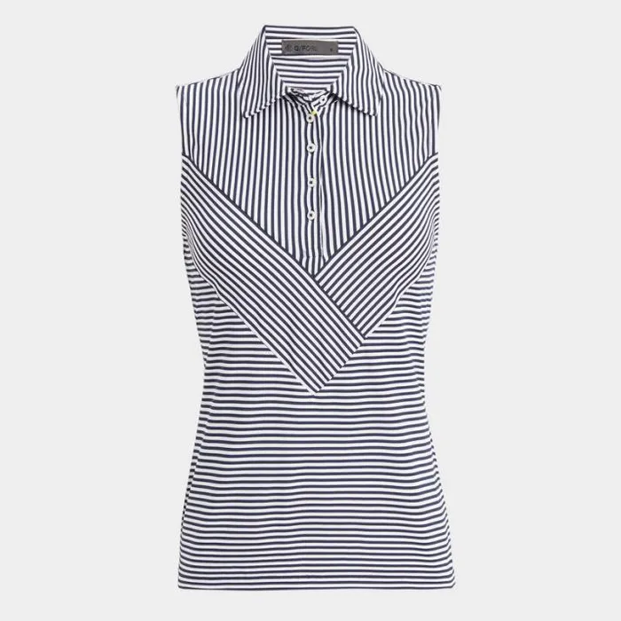 Polos Women GFORE CHEVRON FEEDER STRIPE TECH PIQU SLEEVELESS POLO Twilight