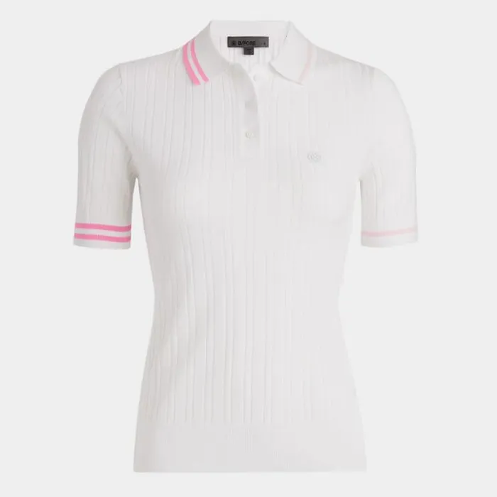 Polos Women GFORE CONTRAST STRIPE COTTON BLEND RIBBED KNIT POLO Snow
