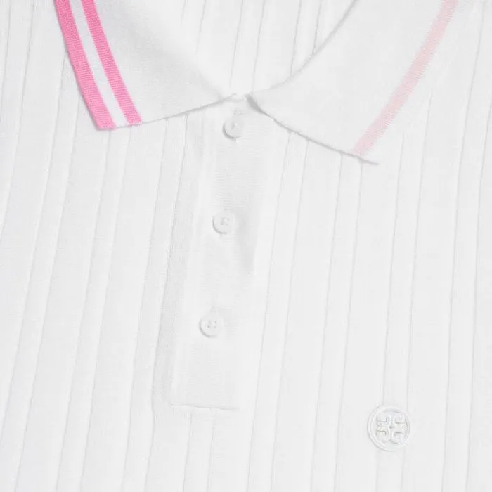 Polos Women GFORE CONTRAST STRIPE COTTON BLEND RIBBED KNIT POLO Snow