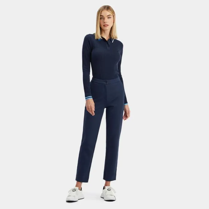 Polos Women GFORE CONTRAST STRIPE COTTON BLEND RIBBED LONG SLEEVE KNIT POLO Twilight