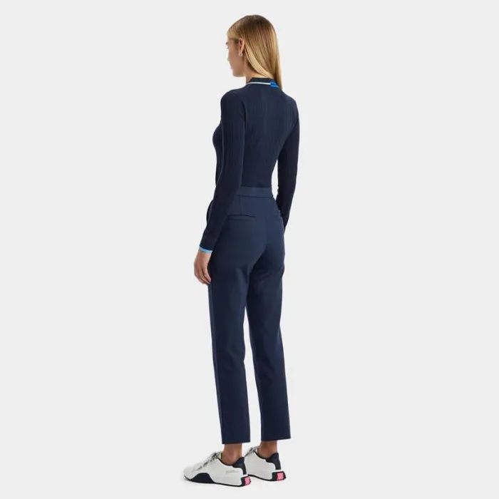 Polos Women GFORE CONTRAST STRIPE COTTON BLEND RIBBED LONG SLEEVE KNIT POLO Twilight