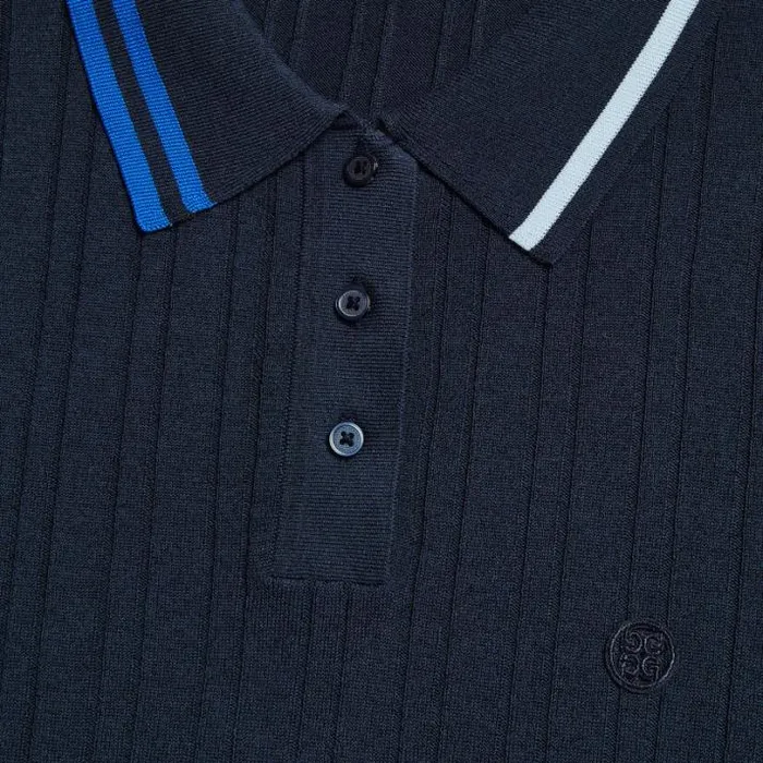 Polos Women GFORE CONTRAST STRIPE COTTON BLEND RIBBED LONG SLEEVE KNIT POLO Twilight