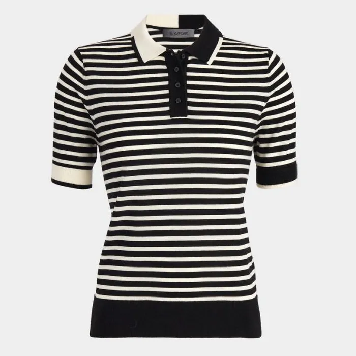 Polos Women GFORE CONTRAST STRIPE MERINO WOOL SHORT SLEEVE SWEATER POLO Onyx