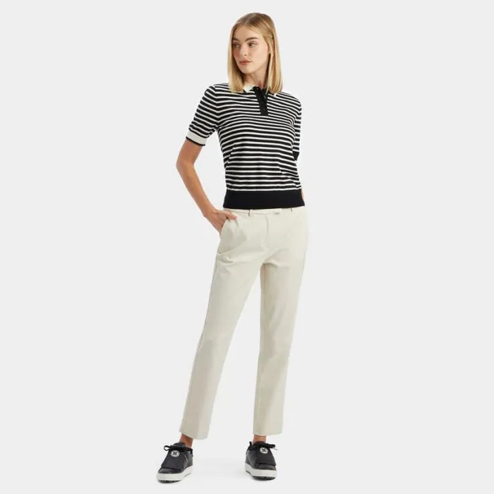 Polos Women GFORE CONTRAST STRIPE MERINO WOOL SHORT SLEEVE SWEATER POLO Onyx