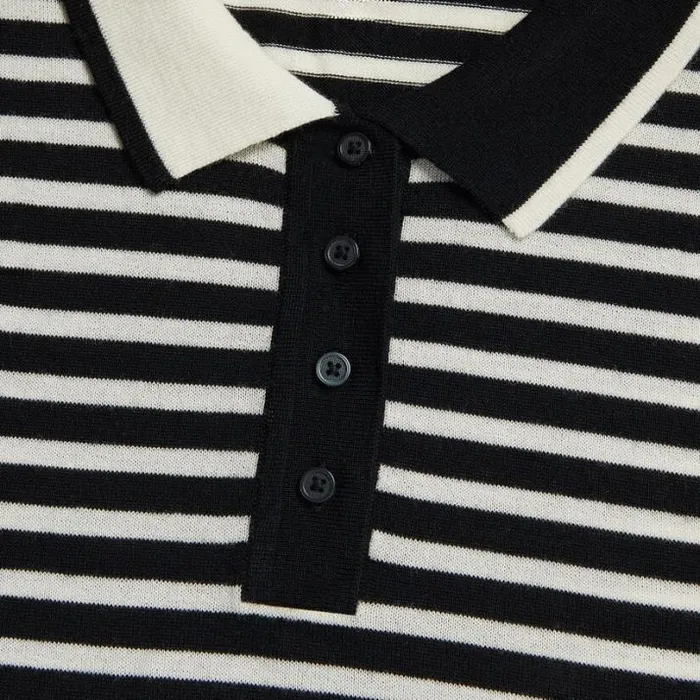 Polos Women GFORE CONTRAST STRIPE MERINO WOOL SHORT SLEEVE SWEATER POLO Onyx