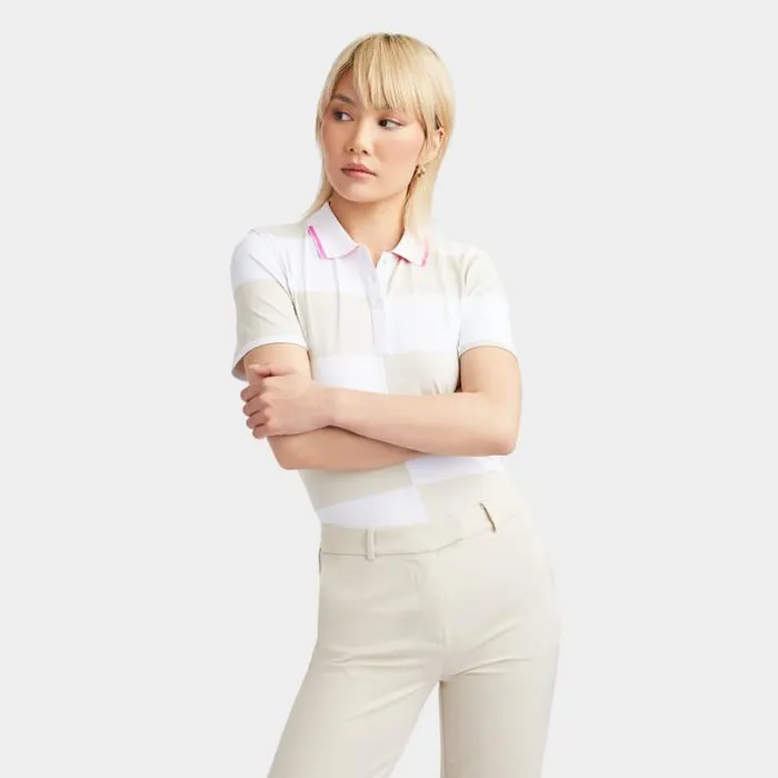 Polos Women GFORE OFFSET RUGBY STRIPE TECH PIQU POLO Stone