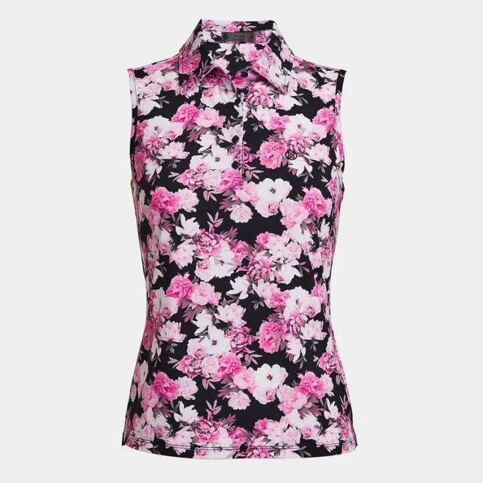 Polos Women GFORE PHOTO FLORAL SILKY TECH NYLON SLEEVELESS POLO Onyx