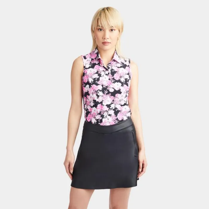 Polos Women GFORE PHOTO FLORAL SILKY TECH NYLON SLEEVELESS POLO Onyx