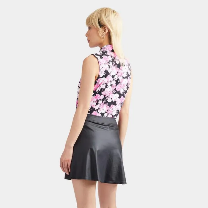 Polos Women GFORE PHOTO FLORAL SILKY TECH NYLON SLEEVELESS POLO Onyx