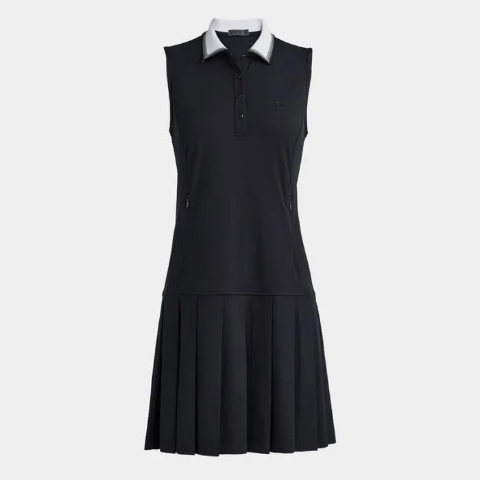 Polos Women GFORE PIQU SLEEVELESS PLEATED POLO DRESS Onyx